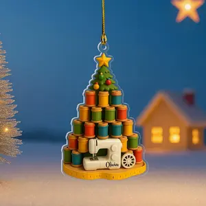 Personalized Sewing Christmas Ornament 2025, Sewing Machine Thread Bobbins Custom Name Acrylic Decor, Gift for Quilters Sewers