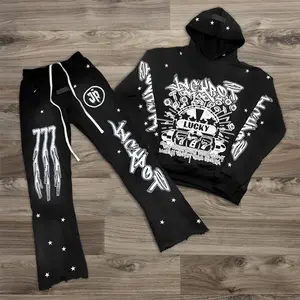 2025 New Men's Fashion and Autumn Spring Hooded Flared Pants Set