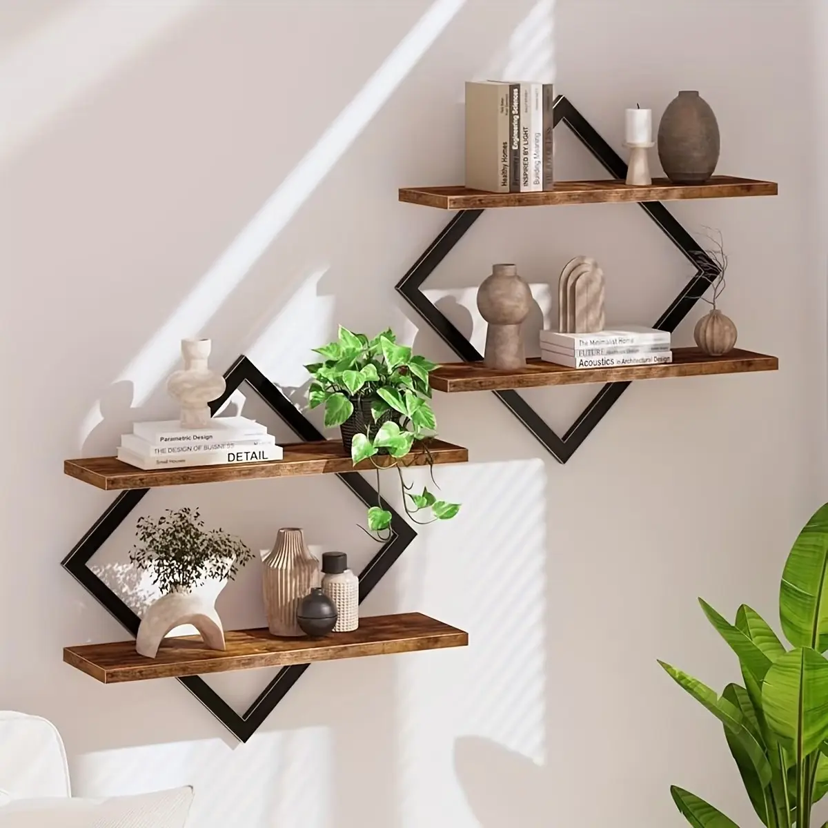 Farmhouse Wall Mounted Shelves Set with Black Metal Frame | Home Decoration