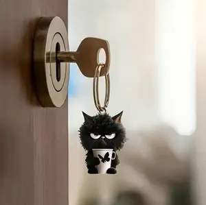 Cute Cartoon Cat Design Acrylic Keychain, Creative Car Rearview MirrorHanging Ornament,Universal Car Interior Decoration Accessories