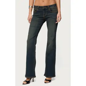 Edikted Women's Tez Vintage Washed Low Rise Bootcut Jeans