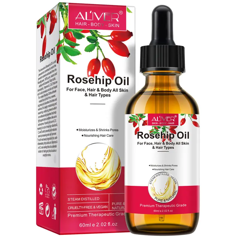 Aliver Rosehip Oil, Organic Rosehip Seed Oil  For Face, Hair, Nail, (60ml/2.02Fl Oz)