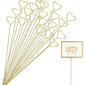 20 count Metal Floral Place Card Holder Photo Clip Stick Metal Flower Place Card Holder for Wedding Party Favor  Memo Flower Arrangements (Heart)