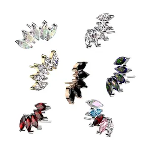 20G/18G/16G Marquise Fan Ear Climber • Threadless Flat Back Studs • Push Pin Labret • Flat Back Earring • Tragus Stud • Flat Back Upper Ear Stud • Helix Stud • Ear Cartilage Stud • Threadless Earring • Conch Stud • Implant Grade Titanium • Silver • Gold