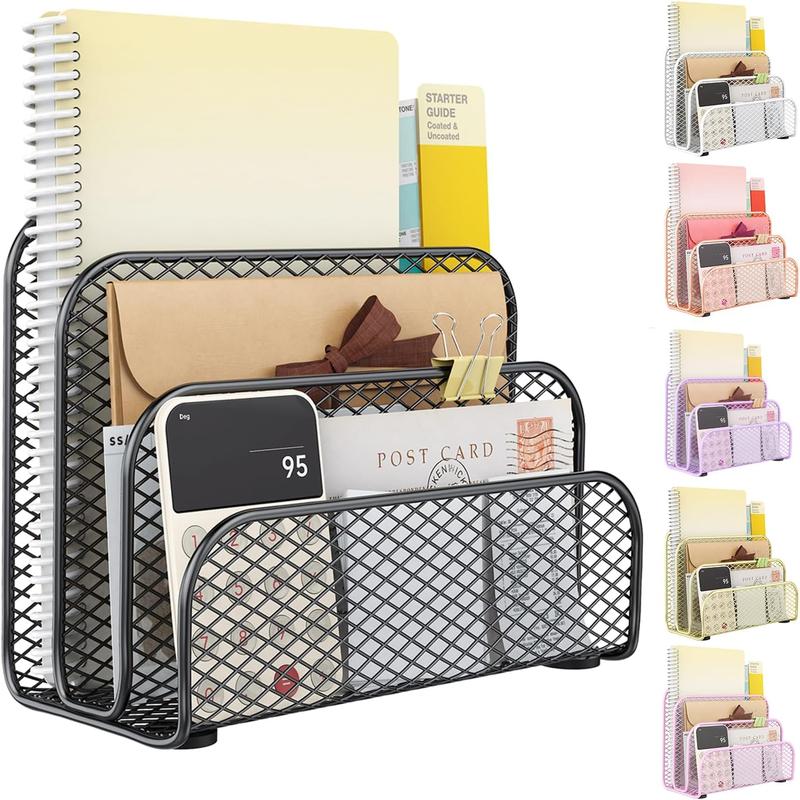 Mail Organizer Countertop, Metal File Holder with 3-Slot, Bill Organizer for Office Receipts and Letter Paper Storage (Black)