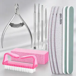 Manicure and pedicure tool set, nail care set, nail file 100/180, nail buffer block, cuticle nipper, cuticle pusher, cuticle remover, suitable for home use, essential for nail salons