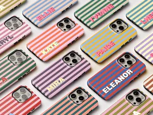 Custom Phone Case, Personalized Initials Monogram Striped case 2 Y1198 | Phone Case Compatible with iPhone 17 16 15 14 13 12 11 pro pro max & Samsung S25 S24 S23 S22 S21 Durable Protection Dual Layer Design Glossy