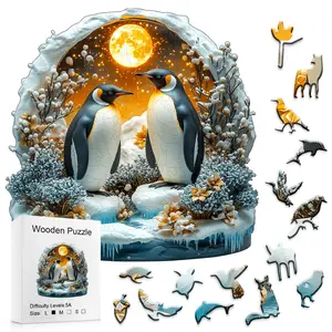 501pcs Wooden Jigsaw Puzzle Adventure Under Moonlight, Challenging Games for Adults & Families, Dynamic Wildlife Scenes, Perfect for Christmas & Halloween, Wooden Puzzles