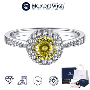 【#15 Customized Halo Ring】MomentWish Colored Synthetic Mossanite Ring for Women, 1Carat Customized Birthstone Engagement Ring in S925 Sterling Silver