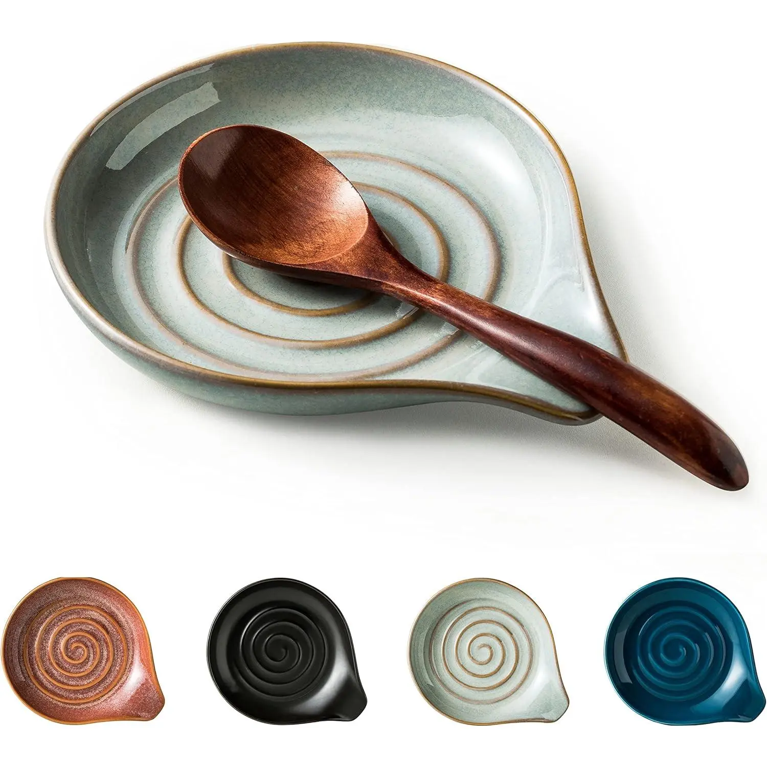 Spoon Rest, Large Ceramic Spoon Holder for Stove Top, Heat-Resistant Cooking Spoon Rest for Kitchen Counter Decor, 5 Inches (Gray)