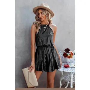 Sleeveless Leopard Rrint Ruffle Short Romper