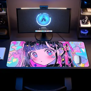 Anime Girl Kawaii Mouse Pad Large Gaming Mouse Pads Rainbow Colorful Mousepad XXL Rubber Stitched Edges Keyboard Pad Desk Accessories Large Extended Desk Decor For Office