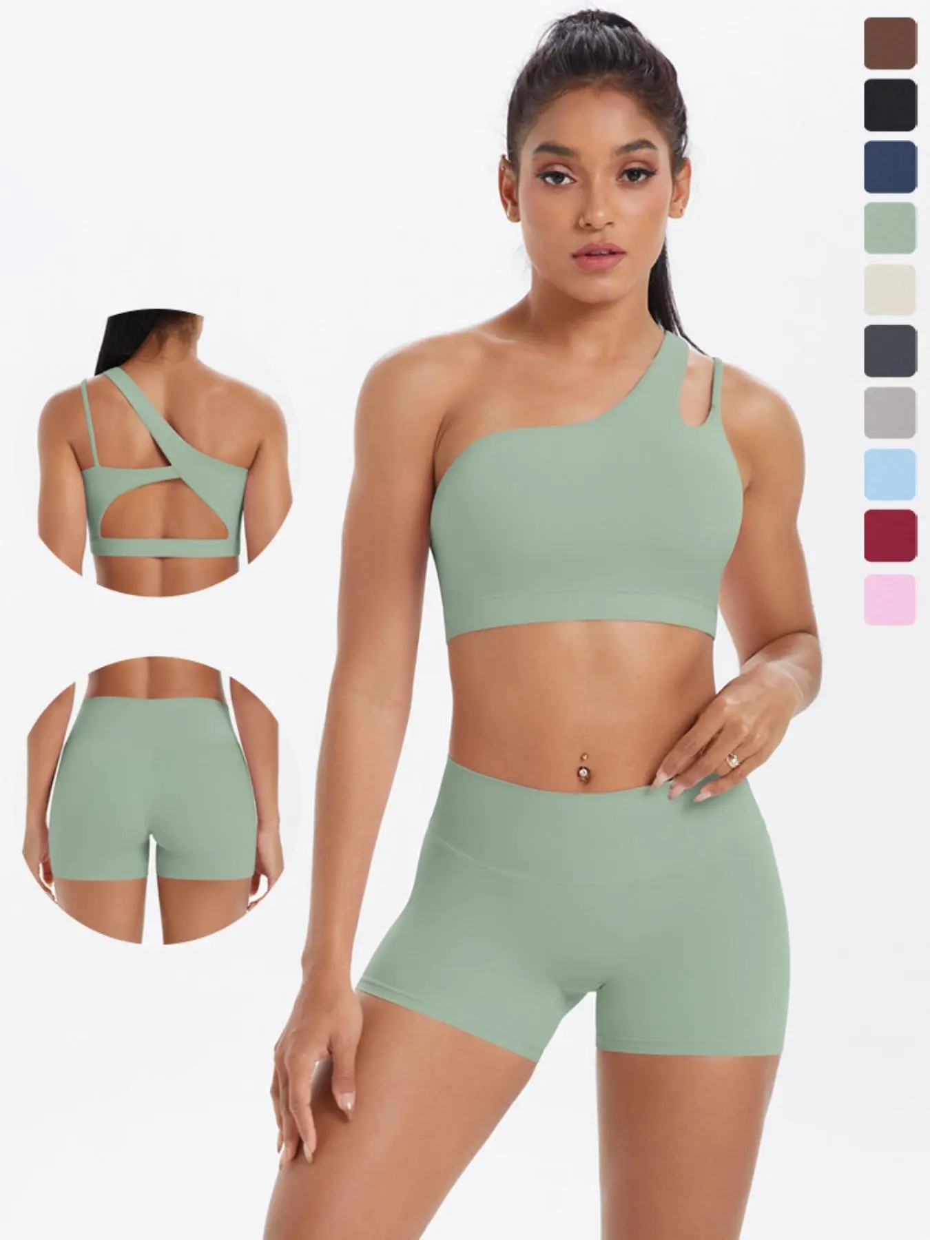 Women's Solid Crop Sports Bra & High Waist Shorts Sportswear Set, Gym Fitness Sportswear, Sporty High Stretch, Cropped Activewear, Sporty Casual Breathable Outfits Gym Exercise Activewear for Yoga Gym Workout Running, Ladies Sportswear for All Seasons