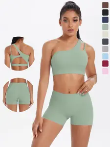 Women's Solid Crop Sports Bra & High Waist Shorts Sportswear Set, Cropped Activewear, Sporty Casual Breathable Outfits Gym Exercise Activewear for Yoga Gym Workout Running, Ladies Sportswear for All Seasons