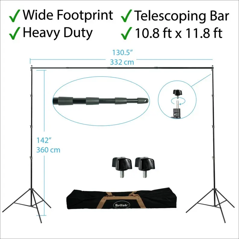 10.8 x 11.8 ft Extra Wide Background Support, Large Footprint, Telescopic Bar for Backdrops, Decorations, Events, Weddings, Lighting, Photos