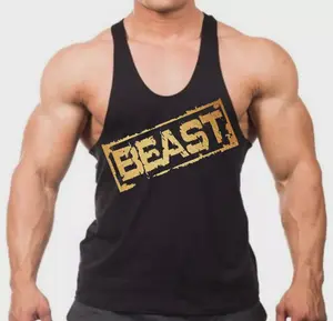 Gold Beast Stamp Stringer Tank Top Shirt Muscle Workout Bodybuilding Fitness, Men's Stringer Tanktop