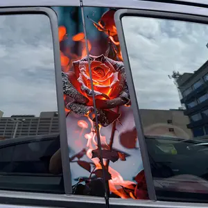2pcs Rose, fire, snow Car Sticker B-Pillar DIY Middle Pillar Vinyl Decorative Car Accessories Sticker