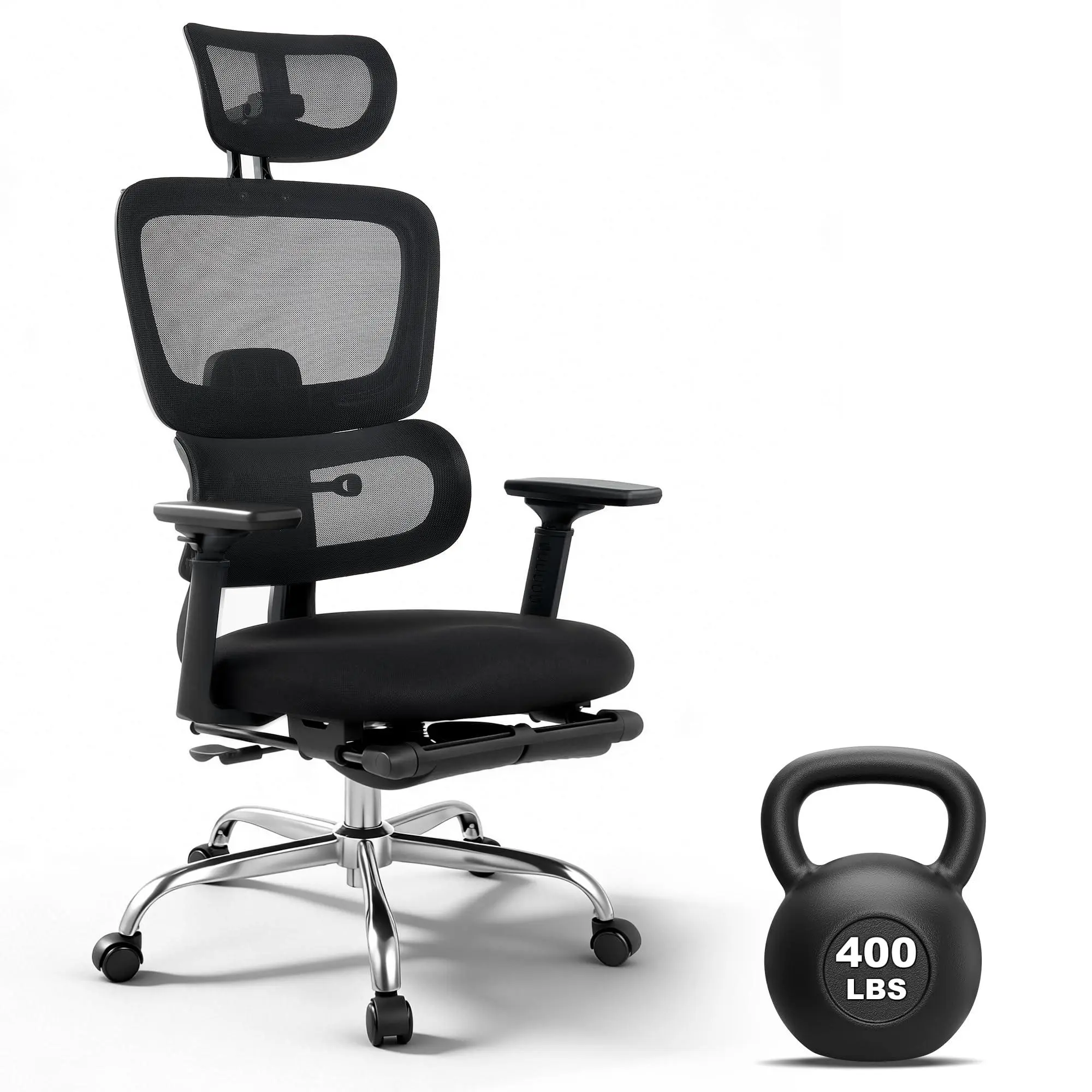 Gaomon Ergonomic Reclining Office Swivel Chair - Aerovith Mesh, 3D Headrest, 4D Flip-Up Arms, Micro-Adjust Lumbar Support, High-Back Oversize Height Adjustable Seat, Multi-Level Tilt, PU Wheels, Steel Frame, 300 Lbs Capacity for Long Desk Work