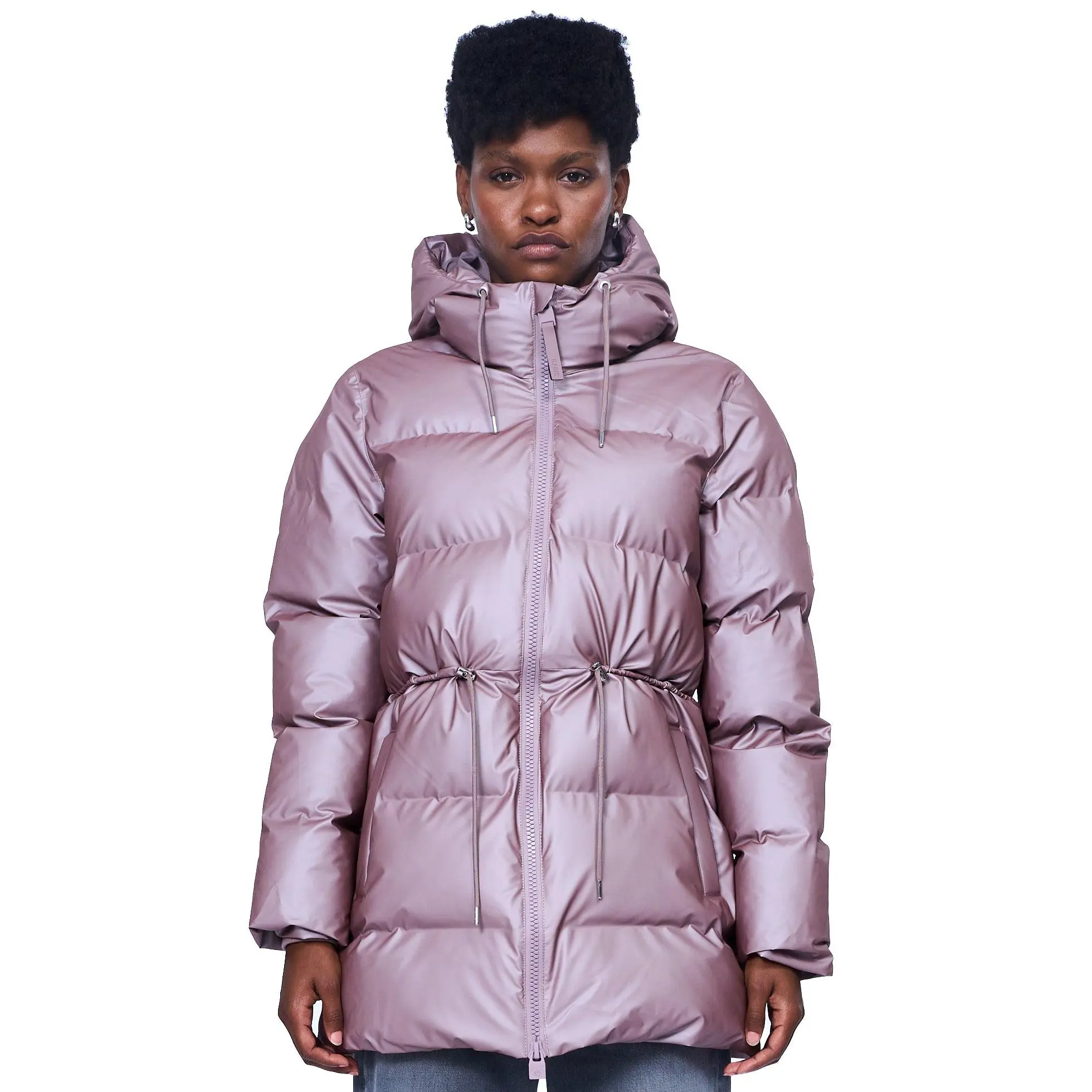 Rains Alta Long Puffer String Jacket W3T4 in Muse
