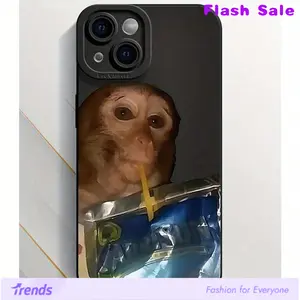 [Monkey Phone Case] Summer Mobile Phone Case |       Featuring a Monkey Enjoying a Caprisun, Drop And Shock Resistance, Compatible with Iphone 17/14/13/12/11 Pro Max, Complete Side Protection