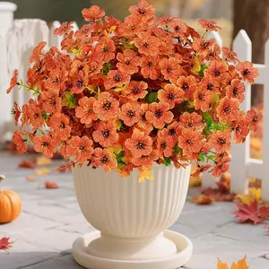 12/24 Bundles Artificial for Outdorors, UV Protected No Fade Fall Flower for Porch Display Patio Garden Decor Autumn Thankgiving Halloween Decorations (Orange)