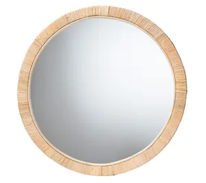 Baxton Studio Bella Brown Wood and Natural Ratt an Round Mirro