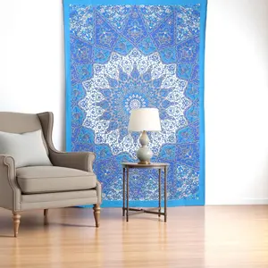 HomeRoots 397194 80 x 56 in. Royal Blue Mandala Cotton Hanging Tapestry
