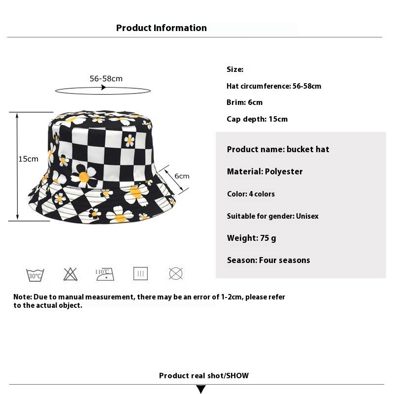 Korean Style Chessboard Plaid Spring And Summer New Bucket Hat Sun-proof