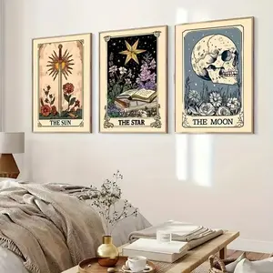 3pcs Halloween Spooky Skeleton Canvas Art Poster Oil Painting Living Room Background Wall Hanging Art Bedroom Home Decor Frameless Murals