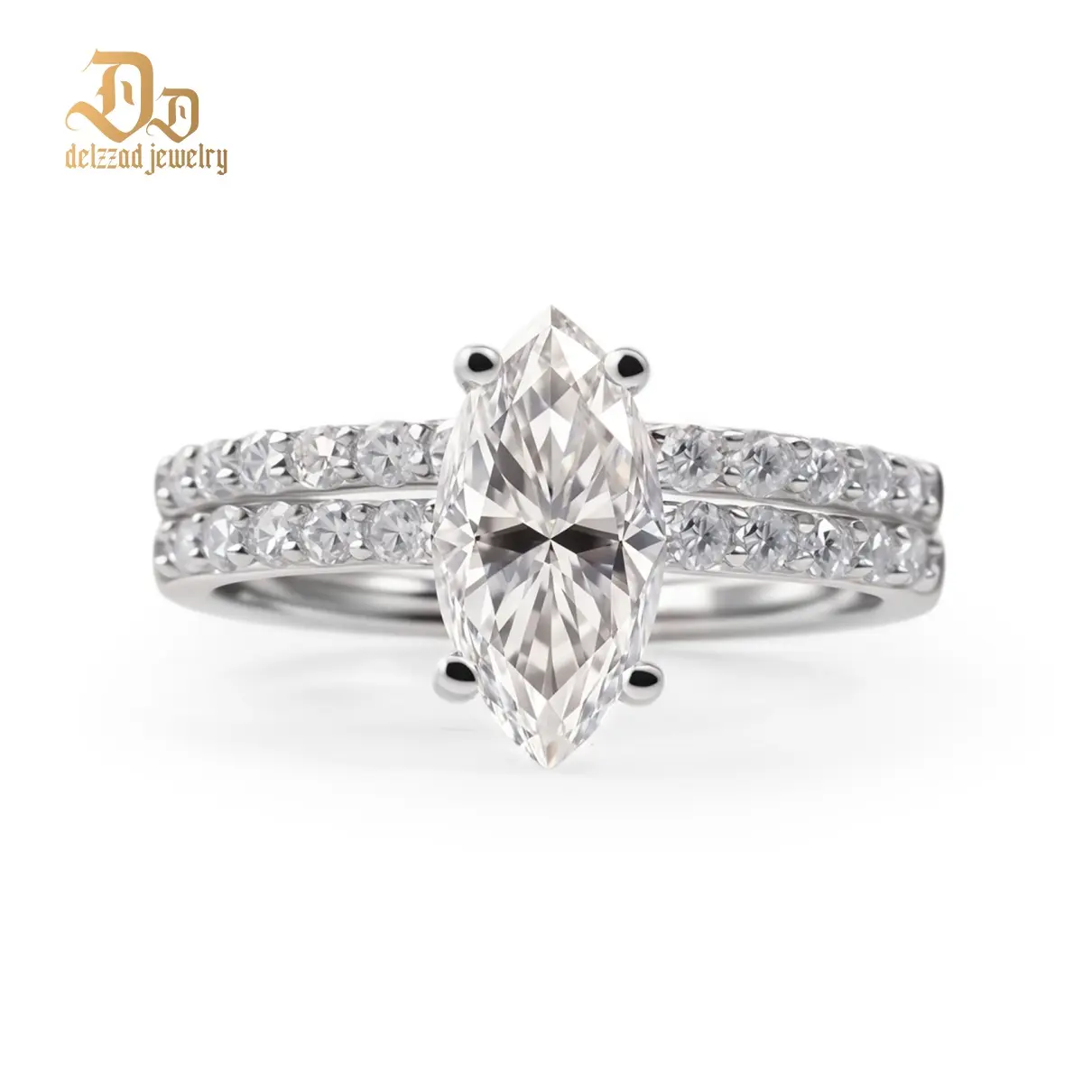 Delzzad 2.5ct Beyond the Horizon Ring Wedding Set Stacking Ring Marquise Cut VVS Synthetic Moissanite Ring Jewelry S925/Copper Band Perfect Birthday Engagement Wedding Anniversary Christmas Valentine's Day Gift