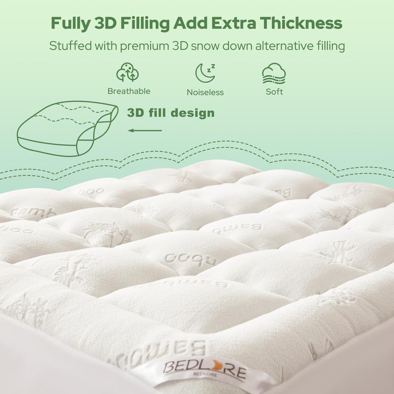 [Valentine’s Day]【BEDLORE】Thick Fitted Sheet Mattress Pad, Fluffy Pillow Top Comfort Layer, Cooling & Soft Mattress Cover with Deep Pockets (Fits 6–18 Inch Mattresses), Ideal for Bedroom & Home Use
