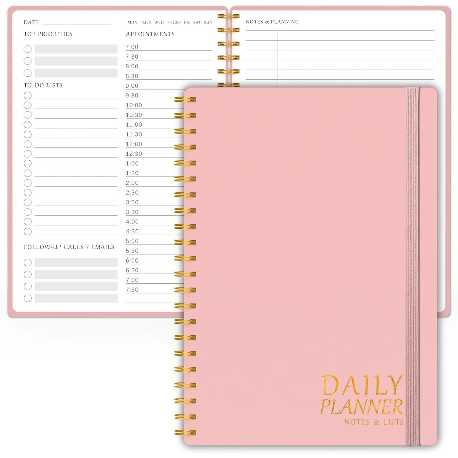 Daily Planner with Hourly Schedules - Undated  Notebook, Spiral Bound, 5.5" x 8.5", Manage Your Tasks and Appointments, The  Office Supplies for Women -