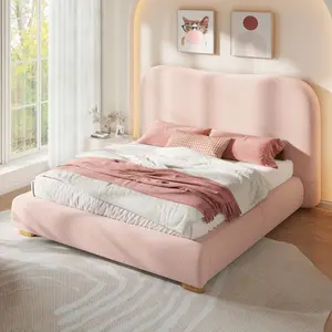 VanAcc Cloud Bed Frame, 7.1" Thick Curved Headboard, Soft Rounded Corners Kid & Pet Safe Design, Modern Upholstered Platform Bed, No Box Spring Needed