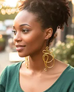 Abstract Gold Earrings AB001G Handcrafted Lightweight Aluminum Wire Nickel Lead Free 4" Casual & Date Night Style