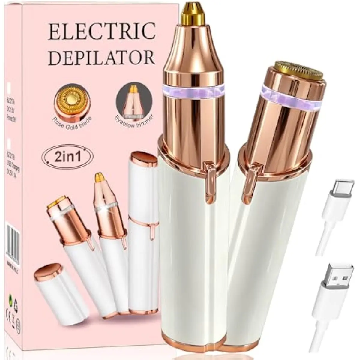2-in-1 Electric Facial & Eyebrow Hair Trimmer, Precision Eyebrow Shaper & Lip Hair Remover, Portable Painless Facial Hair Removal Tool for Women