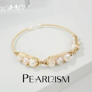 PEARLISM Dainty Trendy Everyday Pearl Bracelet | Wire-Wrapped Natural Freshwater Seedless Pearls Gift For Her-PSBG1304