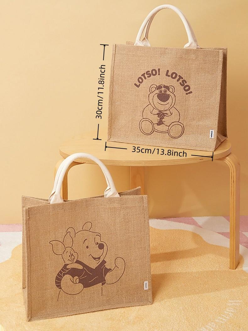 MINISO Disney Winnie The Pooh Series Large-Capacity Jute Tote Bag - Printed Shoulder Shopper, Versatile Daily Commute Accessory For Women Holiday & Holiday Haul