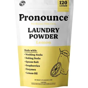 Laundry Detergent Powder Alternative | Cleaner Ingredients. Safer for Sensitive Skin. Stain + Smell Fighting. With Essential Oils. HE Safe - 120 Loads (Lemon).