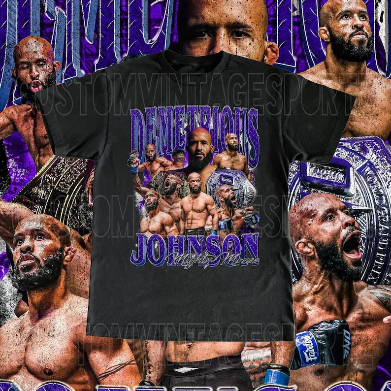 Men's Fitted Short-Sleeve Round Neck Cotton Graphic T-Shirt - High-Quality Demetrious Johnson "Mighty Mouse" Fan Tee, Casual Preppy Unisex Basic, All Seasons, Fitted Cut, Graphic Print, Machine Washable, Do Not Dry Clean, 5XL, Menswear
