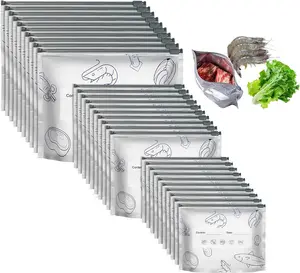 30 packs of reusable aluminum foil sealed storage bags, 2025 model new reusable sealed vacuum zipper bags for food, with labels and sealed bags in vertical format, suitable for vegetables, fruits, and meats (3 sizes)