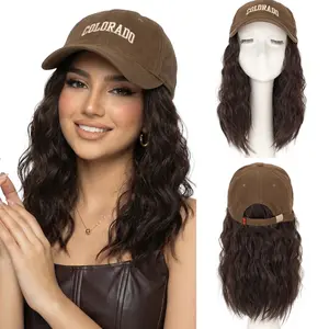 SEGOHAIR Brown Hat Wigs Baseball Cap with Heat Resistant Synthetic Short Wave Curly Hair Extensions 8 Inch Bob Hair With Hair Extensions for Women Throw and Go Wigthrow and Go Wig