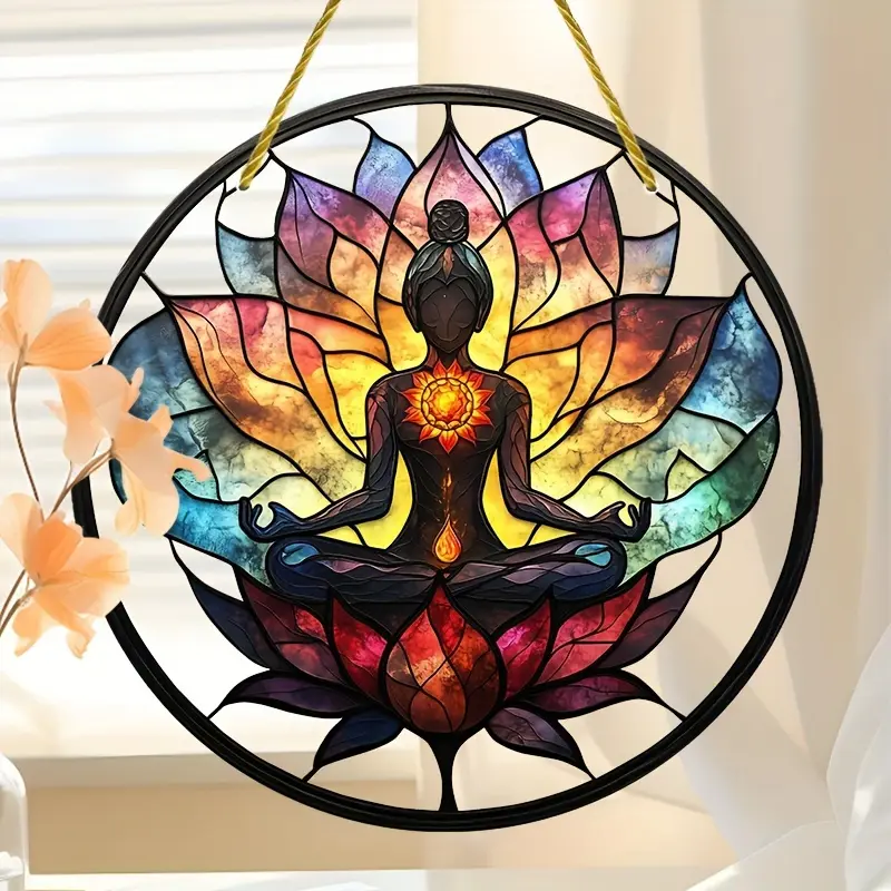 1pc, 2D Flat Acrylic for Lotus Meditation Sun Catcher, Colorful Painted Plastic Window Hanging, Spiritual Art Meditation Wall Decor, for Lotus Mandala Decoration, Yoga for Lotus Indoor and Outdoor Decor, Gift for Friends and Family Home Decor, 2D Fl,Smart