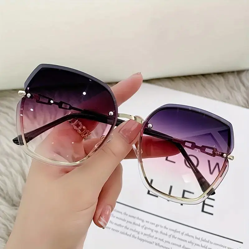 Women Rimless Rhinestone Shades Metal Frameless Sunglasses Gradient Purple Pink UV Protection Lens Trendy Y2K Eyewear Lightweight Outdoor Sports Driving Accessory Cute Daily Casual Beach Party Fashion Gift For Ladies Teen Girls