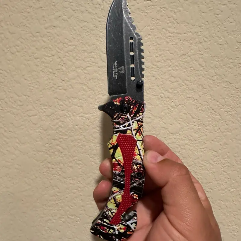 Portable Snake Eye Tactical Red Pocket Knife with Stonewash Finish