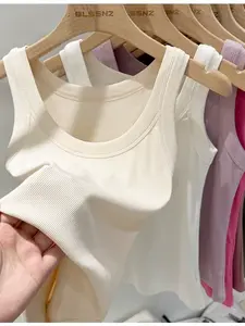 Women Solid Round Neck Ribbed Tank Top Camisole Wnk Top Polyester, Casual, Cotton