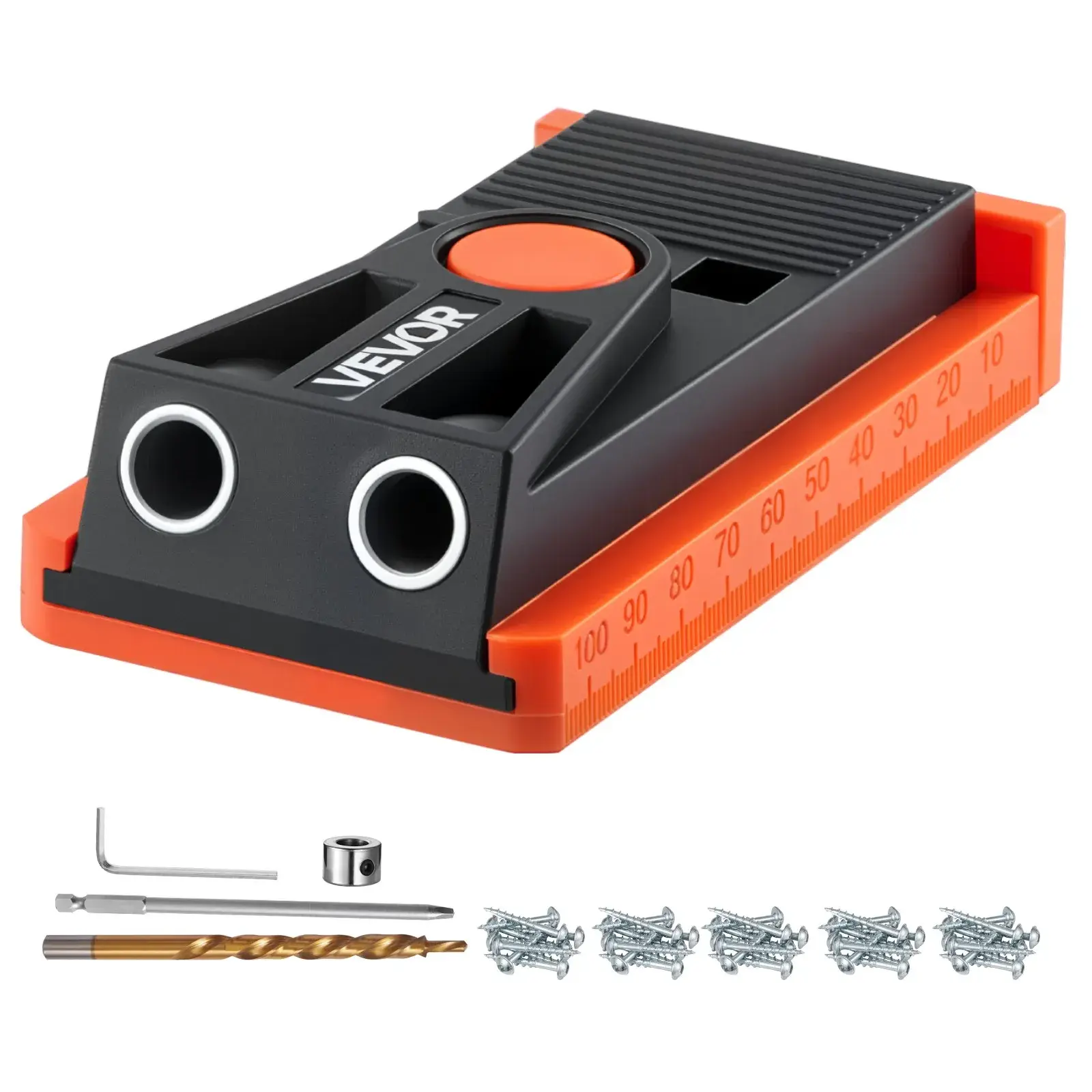 【summerfinds】VEVOR Pocket Hole Jig Kit, Adjustable Depth 1/2-1.5 in, Mini Pocket Hole System with Step Drill, Hex Wrench, Drill Stop Ring, Square Drive Bit, Screws, Reinforced Nylon Frame for Woodworking, Father's Day Gift Option, Durable