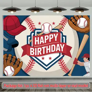 2D Flat, 2D flat banner, 1pc Happy Birthday Baseball Theme Background cloth decoration, art decoration, suitable for gifts, parties, living rooms, apartments, bedrooms, dormitories, home decorati