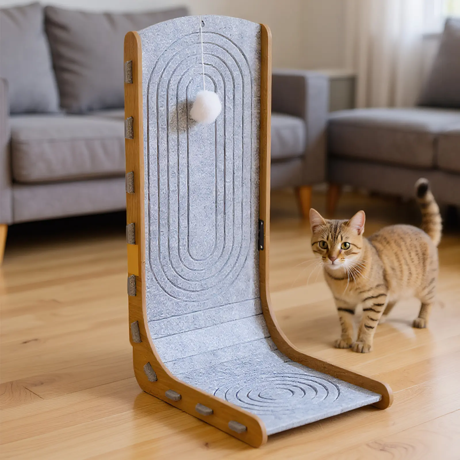 Cats Scratching Board with Ball L Shape Cat Scratcher Wall Mountable Furniture Protector for Indoor Cats