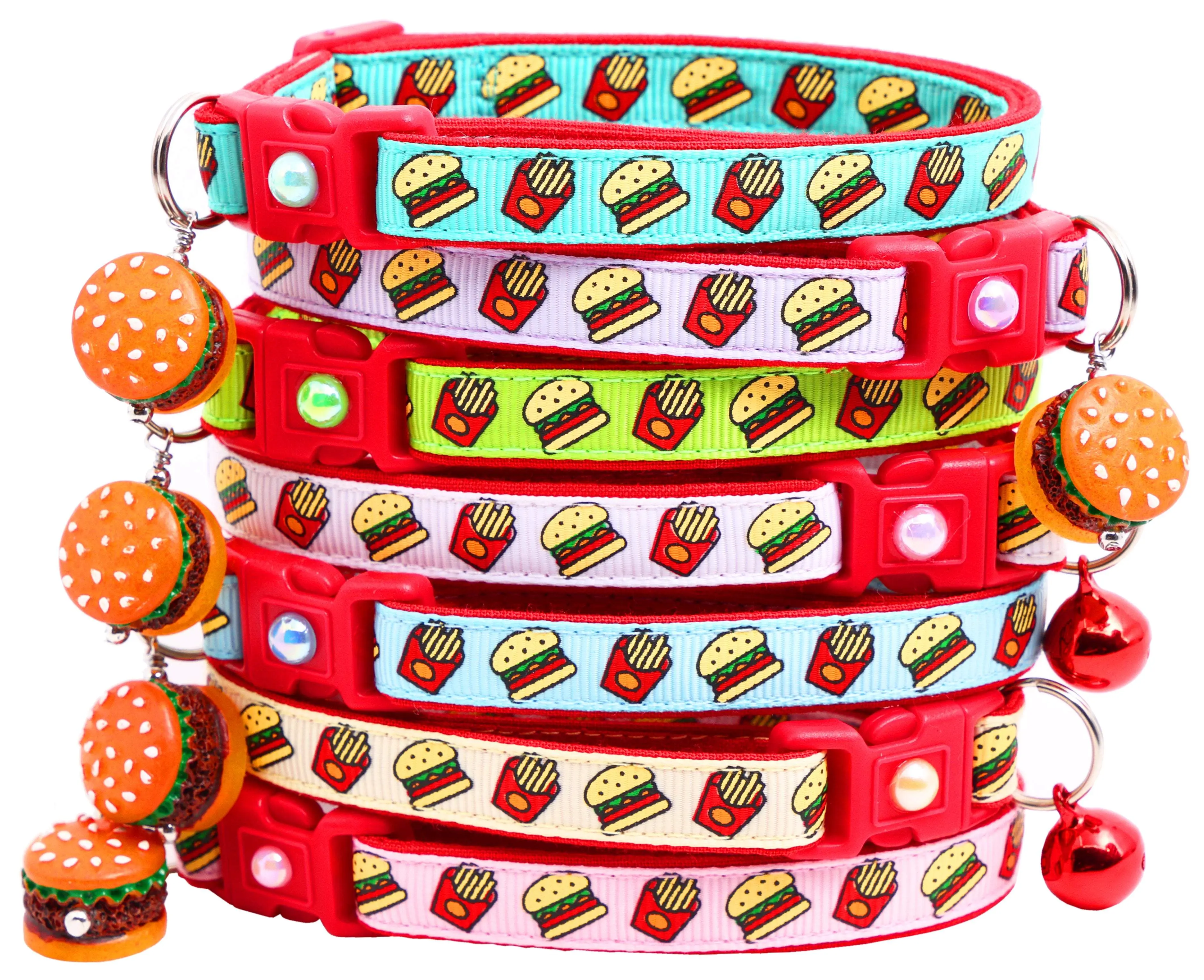 Burgers and Fries Safety Handmade Cat Collar by Pugs2Persians with Matching Jingle Bell & Charm Cheeseburger French Fry Fast Junk Food