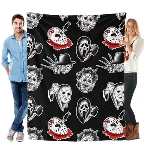 Horror Movie Icons Collage Flannel Blanket Spooky Throw with Jason, Freddy, Ghostface & Leatherface Design – Ultra-Soft, Cozy, Perfect for Horror Fans, Halloween, Bedroom Decor and Gifting, Ideal for Year-Round Snuggling.